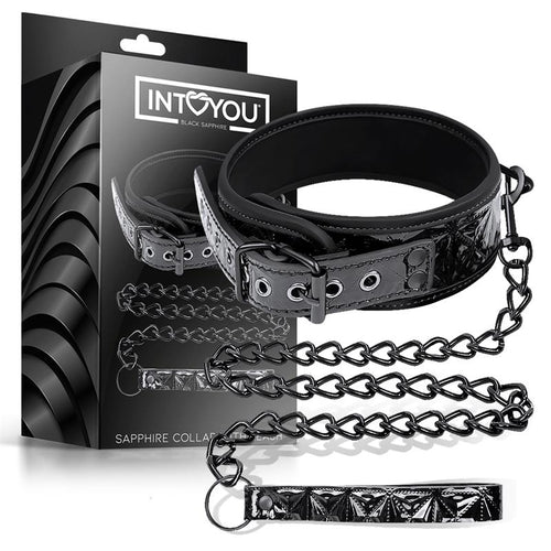 Black Sapphire collar ajustable con correa de cuero vegano