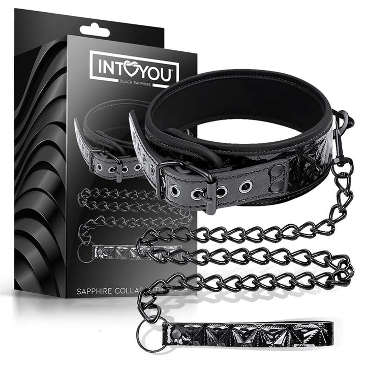 Black Sapphire collar ajustable con correa de cuero vegano