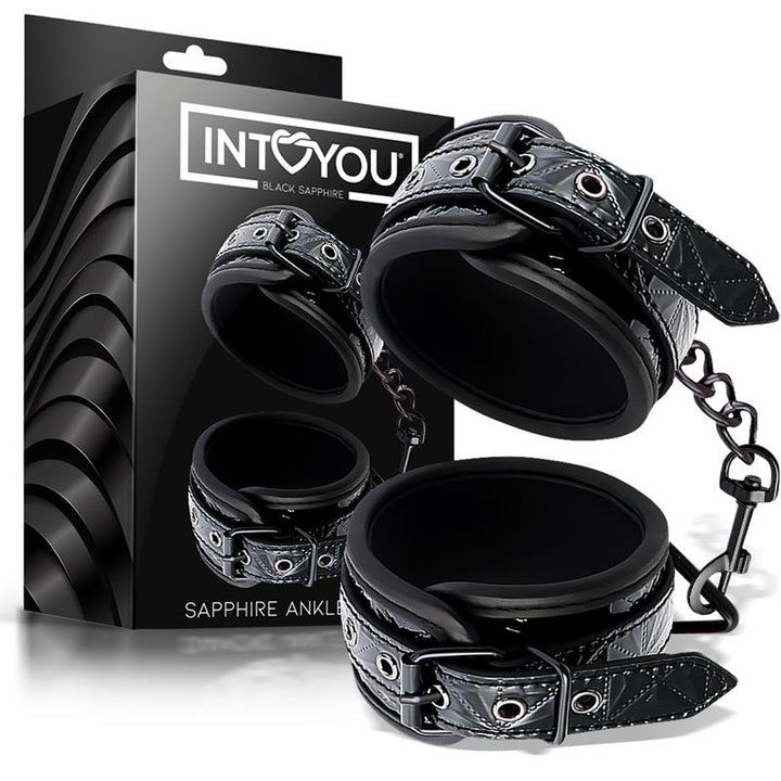 Black Sapphire esposas ajustables para tobillos de cuero vegano
