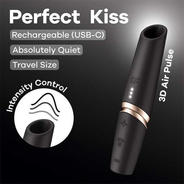 Satisfyer Perfect Kiss Air Pulse negro y dorado