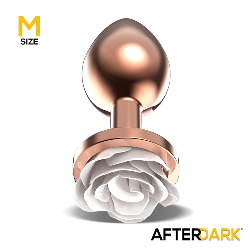 Plug Anal de Metal Oro Rosa con Rosa Blanca en la Base Talla M – imagen 2