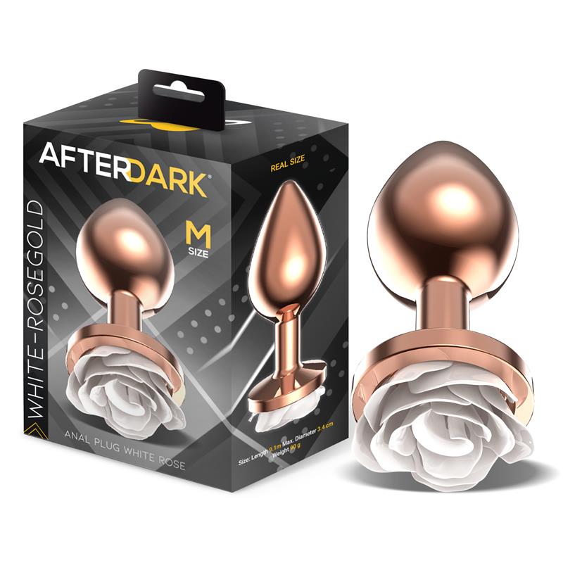 Plug Anal de Metal Oro Rosa con Rosa Blanca en la Base Talla M – imagen 1