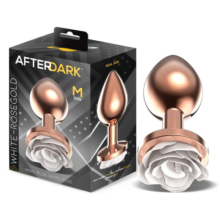 Plug Anal de Metal Oro Rosa con Rosa Blanca en la Base Talla M – imagen 1