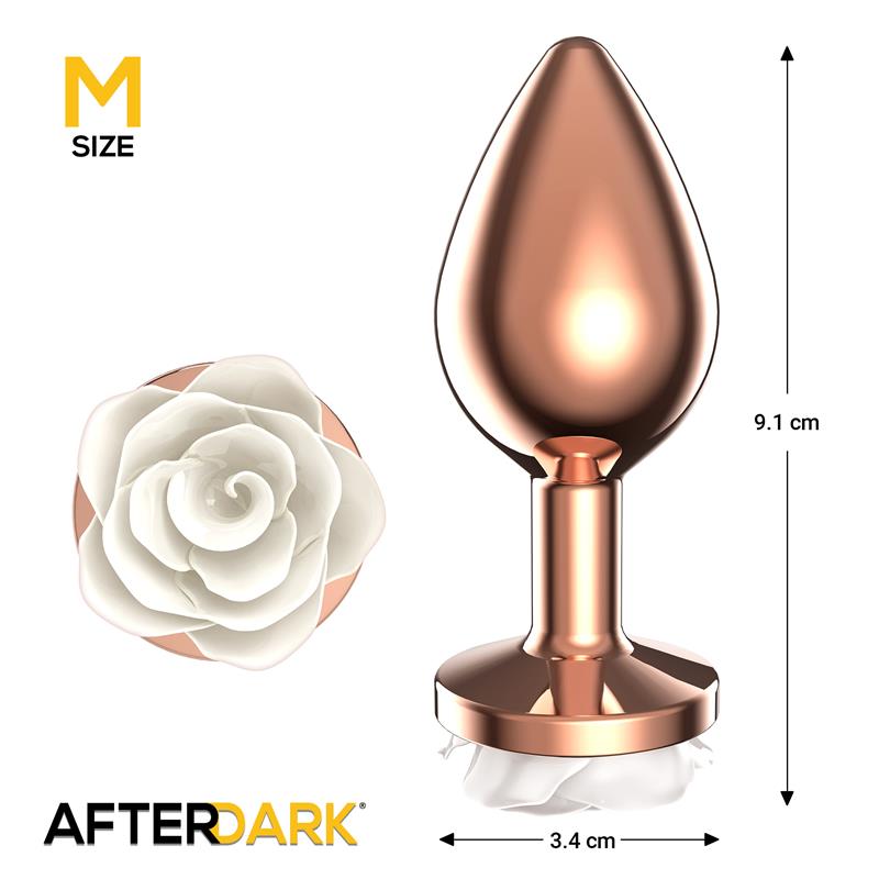 Plug Anal de Metal Oro Rosa con Rosa Blanca en la Base Talla M – imagen 3