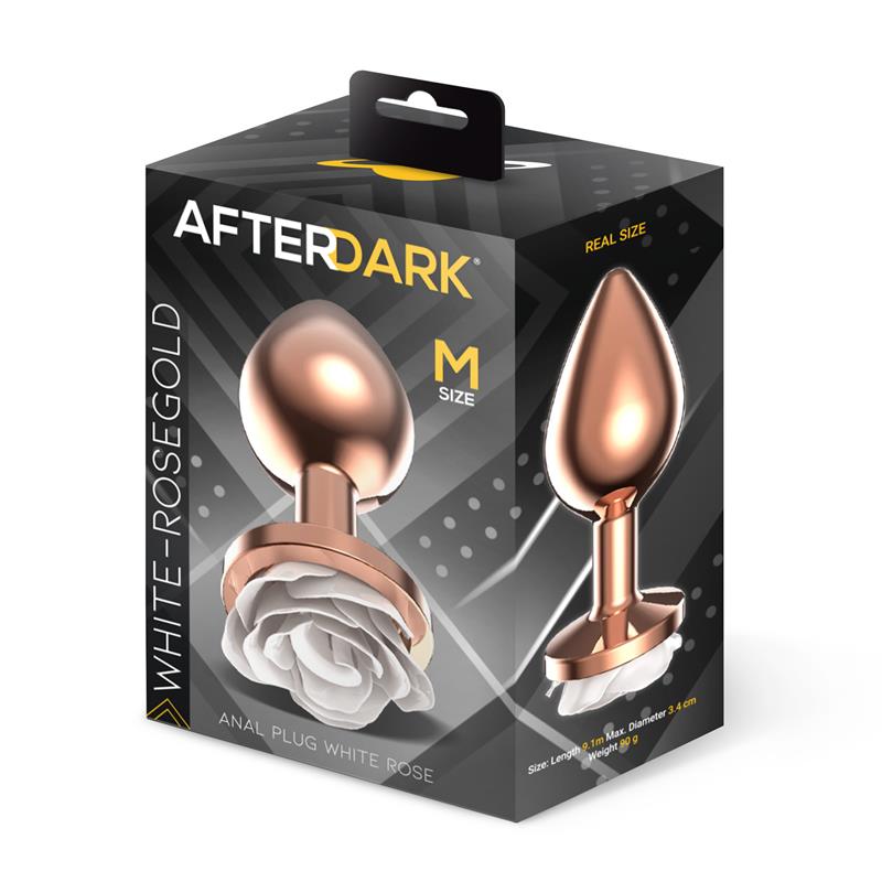 Plug Anal de Metal Oro Rosa con Rosa Blanca en la Base Talla M – imagen 4
