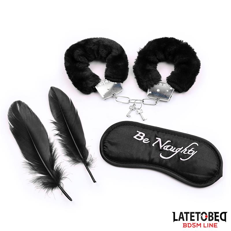 LateToBed BDSM | Set Antifaz, Esposas y Plumas