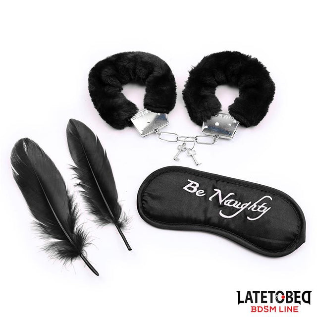LateToBed BDSM | Set Antifaz, Esposas y Plumas